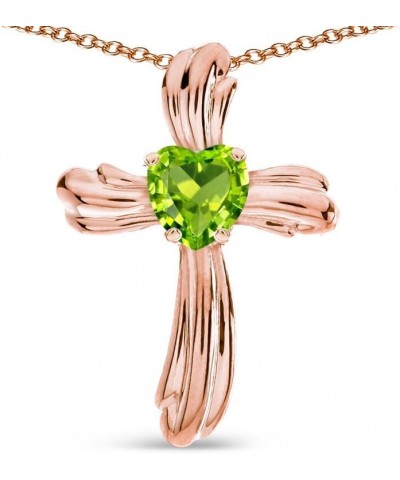 Solid 14k Gold Heart Shape 6mm Ribbed Cross Of Love Pendant Necklace Peridot Rose Gold $120.24 Necklaces