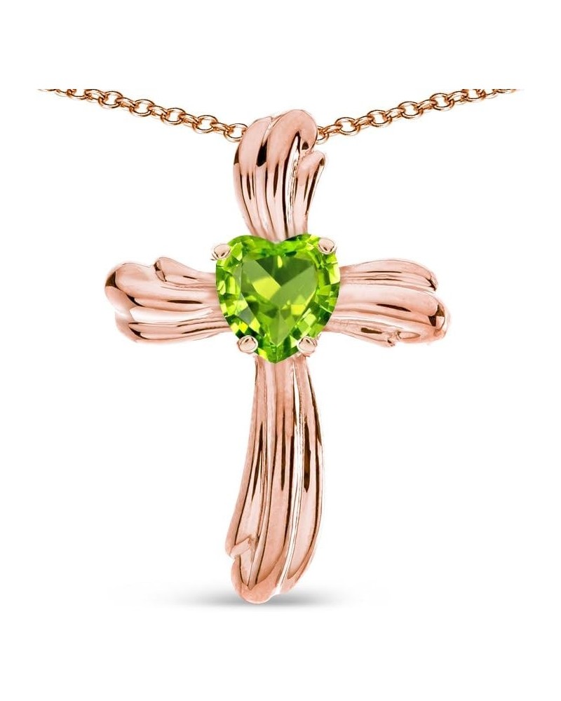 Solid 14k Gold Heart Shape 6mm Ribbed Cross Of Love Pendant Necklace Peridot Rose Gold $120.24 Necklaces