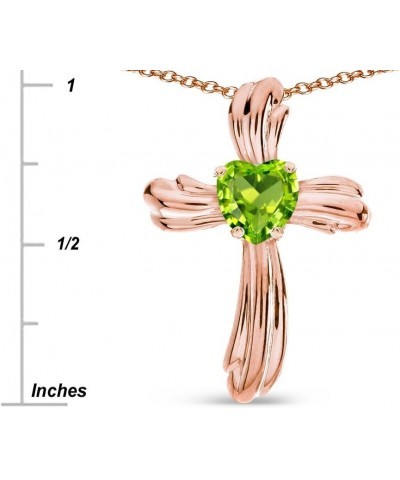 Solid 14k Gold Heart Shape 6mm Ribbed Cross Of Love Pendant Necklace Peridot Rose Gold $120.24 Necklaces