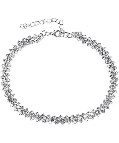 Crystal Choker Rhinestone Necklace Diamond Row Necklaces Multi-Row Crystal Chokers Necklace Gold Silver Chain Minimalist Jewe...