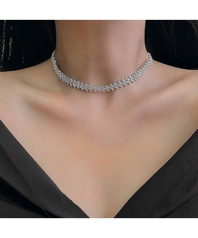 Crystal Choker Rhinestone Necklace Diamond Row Necklaces Multi-Row Crystal Chokers Necklace Gold Silver Chain Minimalist Jewe...