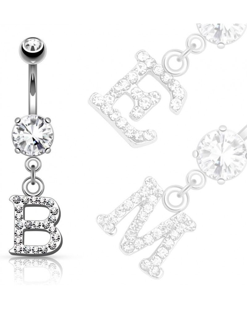 Clear Gem Paved Initial Dangle Belly Button Navel Ring F $10.43 Body Jewelry