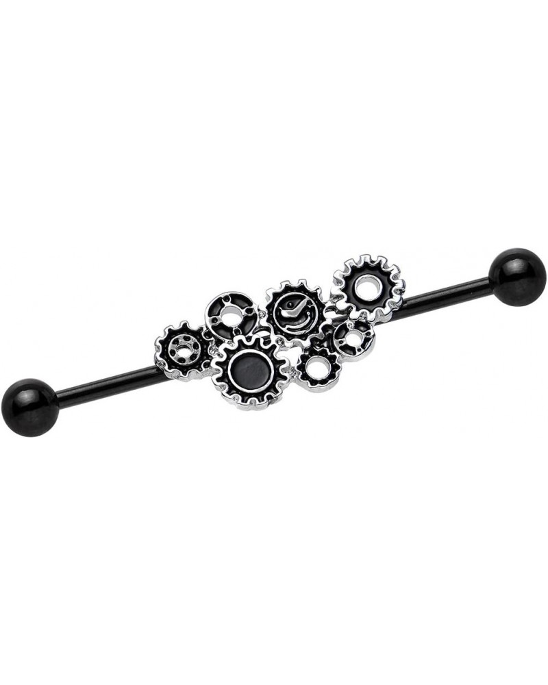 Black Plated Stainless Steel Steampunk Gears Helix Earring Industrial Barbell Piercing 14 Gauge 36mm $7.07 Body Jewelry