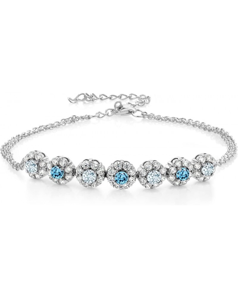 925 Sterling Silver Sky Blue Aquamarine and Swiss Blue Topaz Tennis Bracelet For Women (2.12 Cttw, Gemstone March Birthstone,...