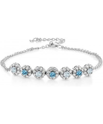 925 Sterling Silver Sky Blue Aquamarine and Swiss Blue Topaz Tennis Bracelet For Women (2.12 Cttw, Gemstone March Birthstone,...