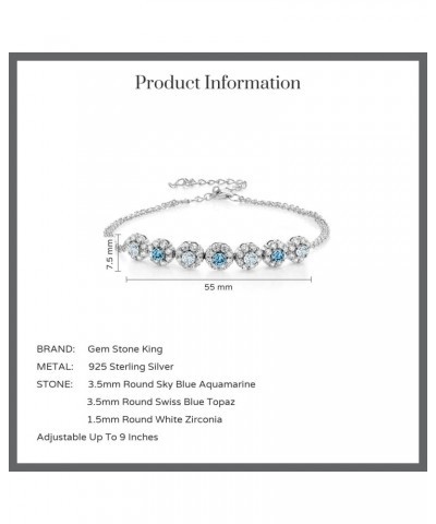 925 Sterling Silver Sky Blue Aquamarine and Swiss Blue Topaz Tennis Bracelet For Women (2.12 Cttw, Gemstone March Birthstone,...