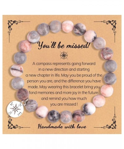 Goodbye Gifts for Coworkers Natural Stone Bead Bracelet Compass Charm Bracelet You Will Be Missed Bracelet Retirement Gifts F...