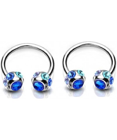 14GA Colorful 7-Gem Paved Balls 316L Surgical Stainless Steel Horseshoe Circular Nipple Ring Barbells, Sold as a Pair Blue $9...