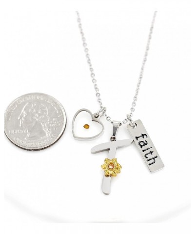 A-Z 26 Alphabet Sunflower Pendant Necklace for Women Girls Stainless Steel Religious Charm Heart Mustard Seed Faith Name Lett...