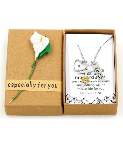 A-Z 26 Alphabet Sunflower Pendant Necklace for Women Girls Stainless Steel Religious Charm Heart Mustard Seed Faith Name Lett...