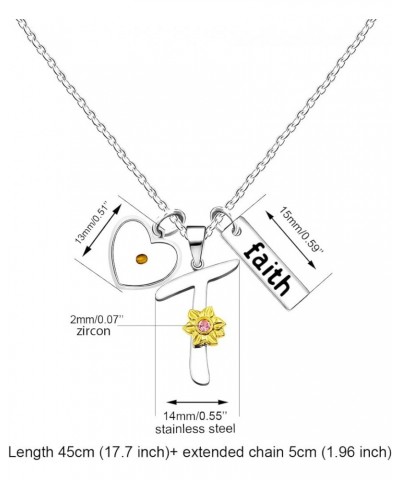 A-Z 26 Alphabet Sunflower Pendant Necklace for Women Girls Stainless Steel Religious Charm Heart Mustard Seed Faith Name Lett...