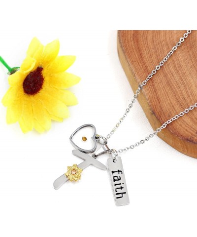 A-Z 26 Alphabet Sunflower Pendant Necklace for Women Girls Stainless Steel Religious Charm Heart Mustard Seed Faith Name Lett...