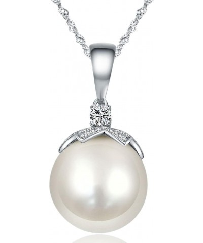 14K White Gold South Sea Pearl 13mm Flower Diamond Pendant Necklace $421.75 Necklaces