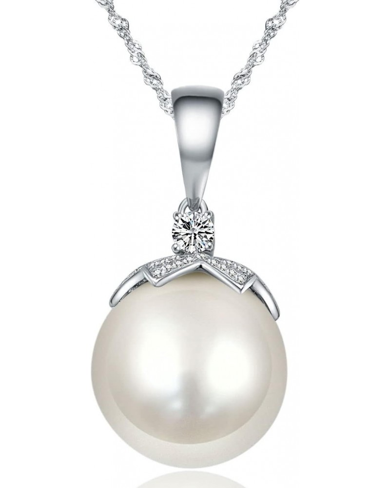 14K White Gold South Sea Pearl 13mm Flower Diamond Pendant Necklace $421.75 Necklaces