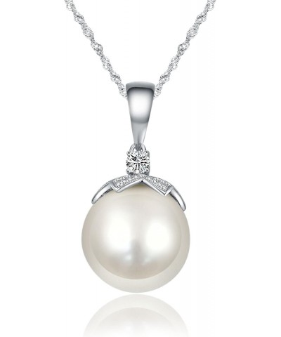 14K White Gold South Sea Pearl 13mm Flower Diamond Pendant Necklace $421.75 Necklaces