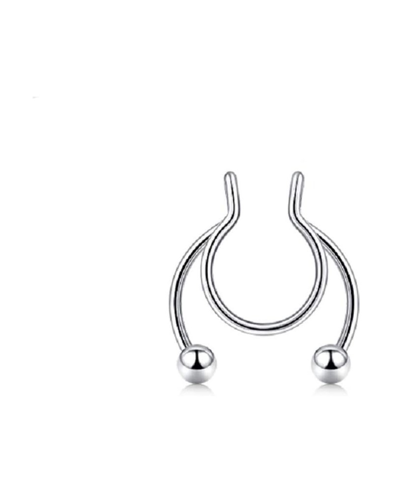 Fake Septum Nose Hoop Rings,Stainless Steel Fashion Jewelry Ball Nasal Piering Body Piercing Jewelry for Men Women(Silver) St...