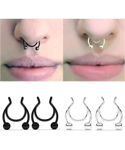 Fake Septum Nose Hoop Rings,Stainless Steel Fashion Jewelry Ball Nasal Piering Body Piercing Jewelry for Men Women(Silver) St...