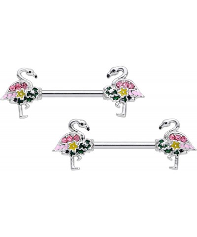 14G Womens Nipplerings Piercing 316L Steel 2Pc Pink Accent Pink Flamingo Nipple Ring Set 9/16 $15.59 Body Jewelry