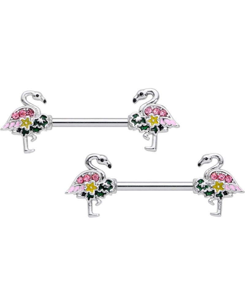 14G Womens Nipplerings Piercing 316L Steel 2Pc Pink Accent Pink Flamingo Nipple Ring Set 9/16 $15.59 Body Jewelry