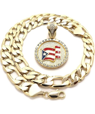 Puerto Rico Flag Pendant with Necklace GOLD COLOR WITH 20 INCH FIGARO 12MM $11.58 Necklaces