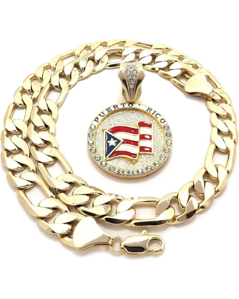 Puerto Rico Flag Pendant with Necklace GOLD COLOR WITH 20 INCH FIGARO 12MM $11.58 Necklaces