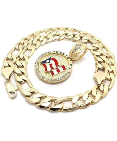 Puerto Rico Flag Pendant with Necklace GOLD COLOR WITH 20 INCH FIGARO 12MM $11.58 Necklaces