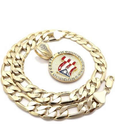 Puerto Rico Flag Pendant with Necklace GOLD COLOR WITH 20 INCH FIGARO 12MM $11.58 Necklaces