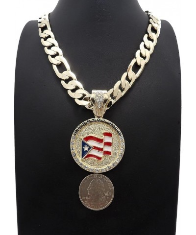 Puerto Rico Flag Pendant with Necklace GOLD COLOR WITH 20 INCH FIGARO 12MM $11.58 Necklaces