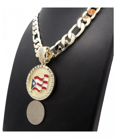 Puerto Rico Flag Pendant with Necklace GOLD COLOR WITH 20 INCH FIGARO 12MM $11.58 Necklaces