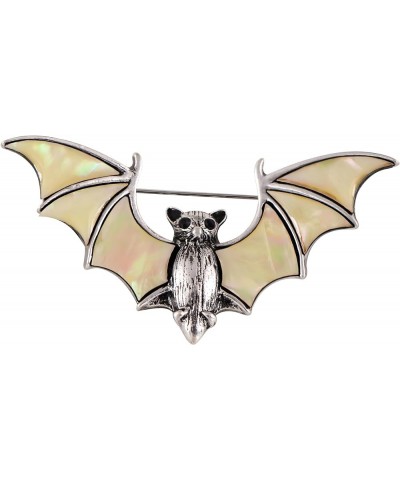 Antiqued Silver Tone Abalone Shell Vampire Bat Brooch Pin for Halloween Accessories White $11.33 Brooches & Pins