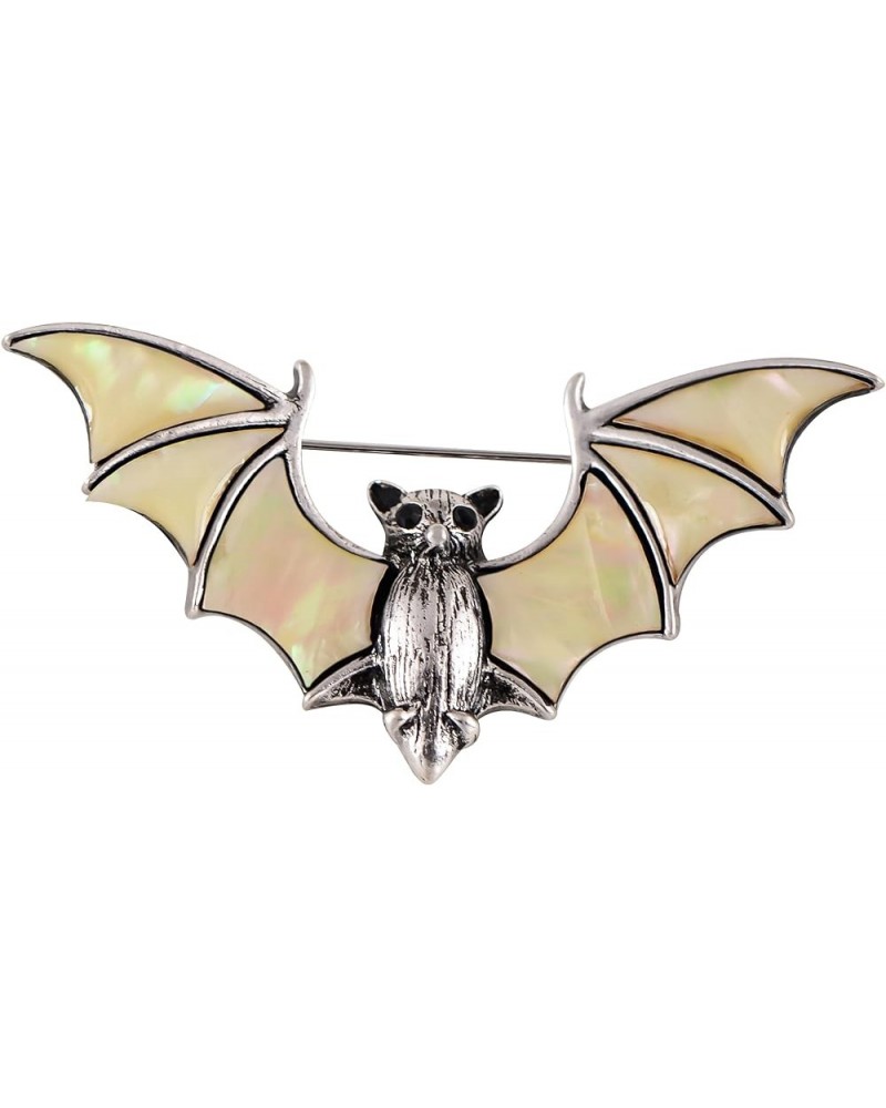 Antiqued Silver Tone Abalone Shell Vampire Bat Brooch Pin for Halloween Accessories White $11.33 Brooches & Pins