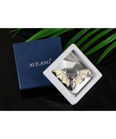 Antiqued Silver Tone Abalone Shell Vampire Bat Brooch Pin for Halloween Accessories White $11.33 Brooches & Pins