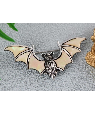 Antiqued Silver Tone Abalone Shell Vampire Bat Brooch Pin for Halloween Accessories White $11.33 Brooches & Pins