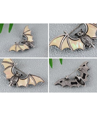 Antiqued Silver Tone Abalone Shell Vampire Bat Brooch Pin for Halloween Accessories White $11.33 Brooches & Pins