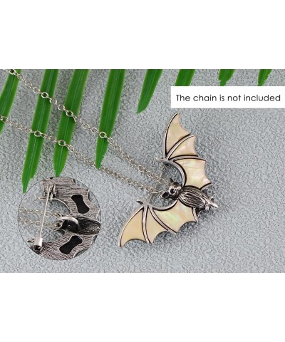 Antiqued Silver Tone Abalone Shell Vampire Bat Brooch Pin for Halloween Accessories White $11.33 Brooches & Pins