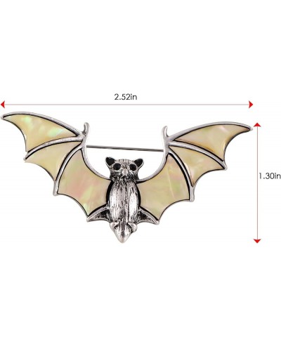 Antiqued Silver Tone Abalone Shell Vampire Bat Brooch Pin for Halloween Accessories White $11.33 Brooches & Pins