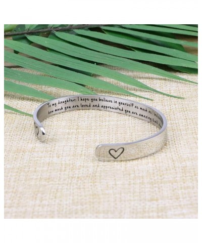 Daughter Mother Bracelets Wide Cuff Bangle Message Engraved Christmas Gifts for Her To my daughter, I hope you believe in you...