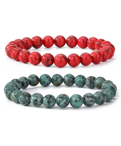 Mens Beaded Bracelets Couples Matching Bracelet Set Matte Lava Rock Beads for Women Stone Jewelry Z-African Turquoise&Red How...