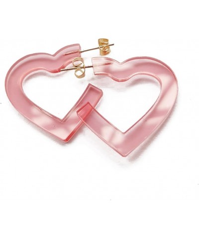 Transparent Acrylic Heart Shape Candy Color Women's Charm Earring 5cm,1.97" Pink $8.25 Earrings