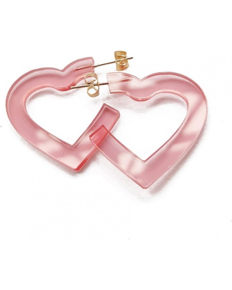 Transparent Acrylic Heart Shape Candy Color Women's Charm Earring 5cm,1.97" Pink $8.25 Earrings