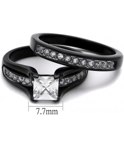 Her and His 3 Piece Black Stainless Steel Engagement Wedding Ring Set and Titanium Band Size Women's 05 Men's 11 $23.29 Sets