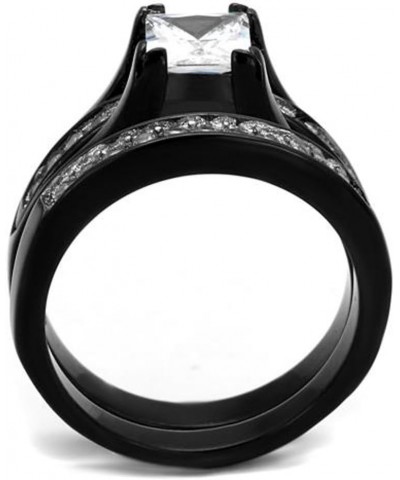 Her and His 3 Piece Black Stainless Steel Engagement Wedding Ring Set and Titanium Band Size Women's 05 Men's 11 $23.29 Sets