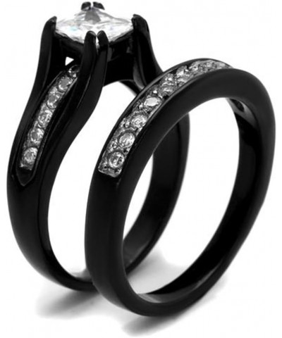 Her and His 3 Piece Black Stainless Steel Engagement Wedding Ring Set and Titanium Band Size Women's 05 Men's 11 $23.29 Sets