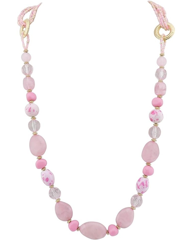 Long Beaded Necklace for Women Handmade Fashion Costume Chain Jewelry Gift 349-pink $10.83 Necklaces