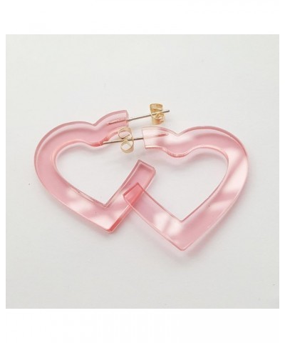 Transparent Acrylic Heart Shape Candy Color Women's Charm Earring 5cm,1.97" Pink $8.25 Earrings