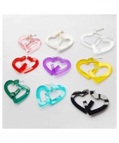 Transparent Acrylic Heart Shape Candy Color Women's Charm Earring 5cm,1.97" Pink $8.25 Earrings