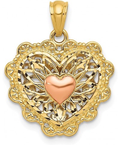 Solid 14k Yellow, White & Rose Tri Color Gold Reversible Filigree Love Heart Pendant (20mm x 16mm) $62.00 Pendants