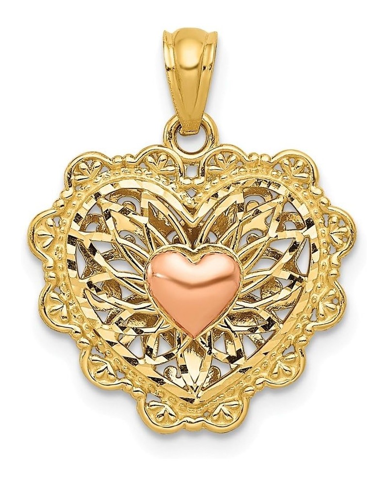 Solid 14k Yellow, White & Rose Tri Color Gold Reversible Filigree Love Heart Pendant (20mm x 16mm) $62.00 Pendants