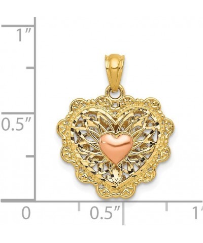 Solid 14k Yellow, White & Rose Tri Color Gold Reversible Filigree Love Heart Pendant (20mm x 16mm) $62.00 Pendants