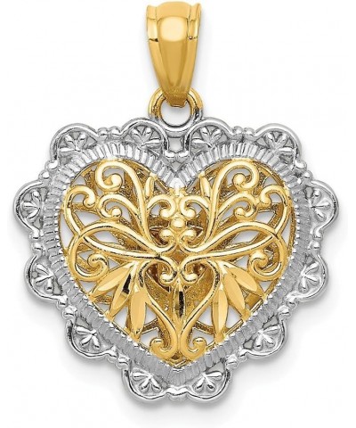 Solid 14k Yellow, White & Rose Tri Color Gold Reversible Filigree Love Heart Pendant (20mm x 16mm) $62.00 Pendants